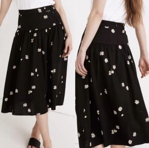 Madewell Linen Blend Buttoned Yoke Lazy Daisies Midi Skirt